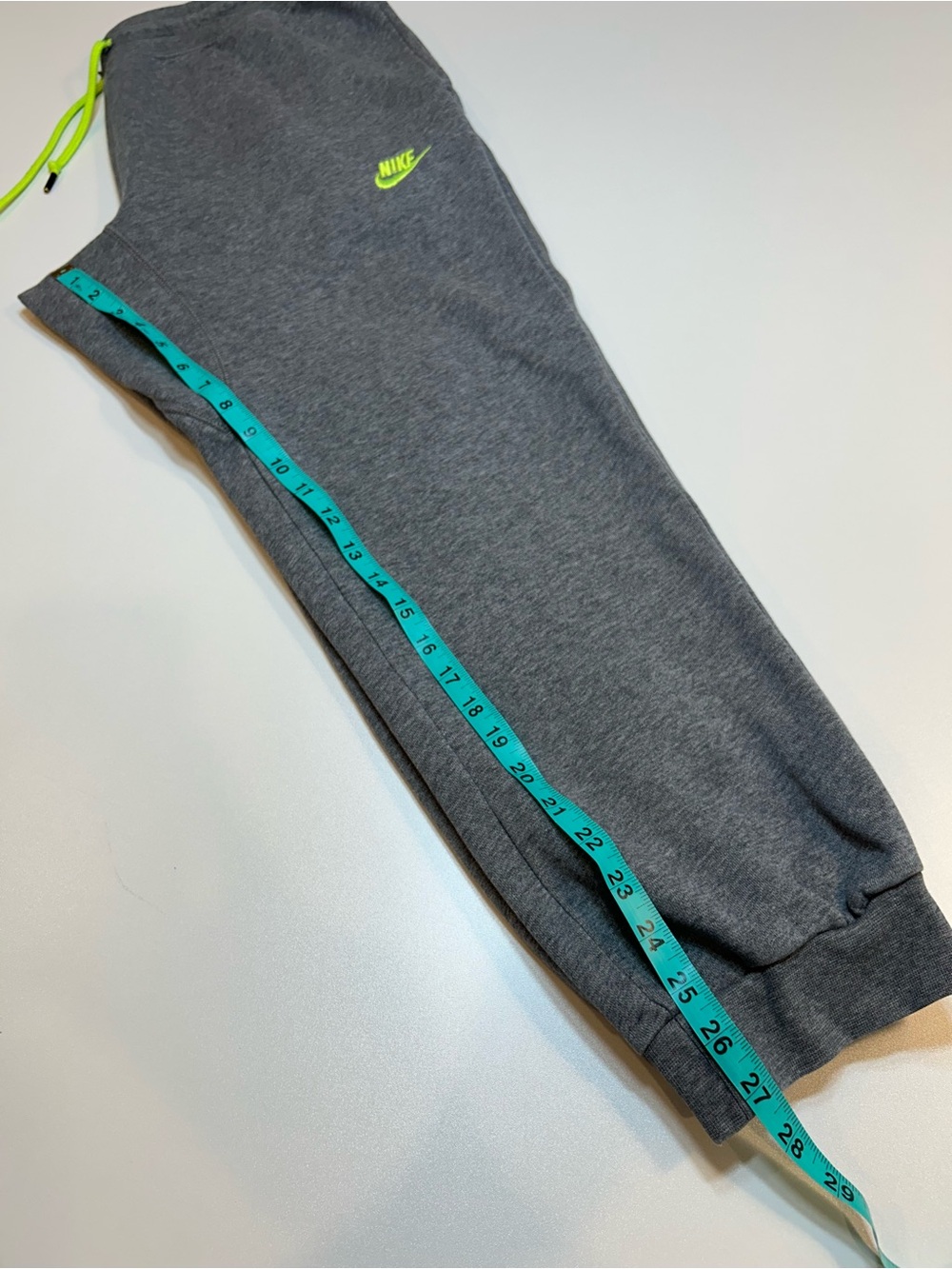 Nike Cuffed Fleece Joggers Heather Grey Neon Volt Drawstring Pants - Picture 5 of 8